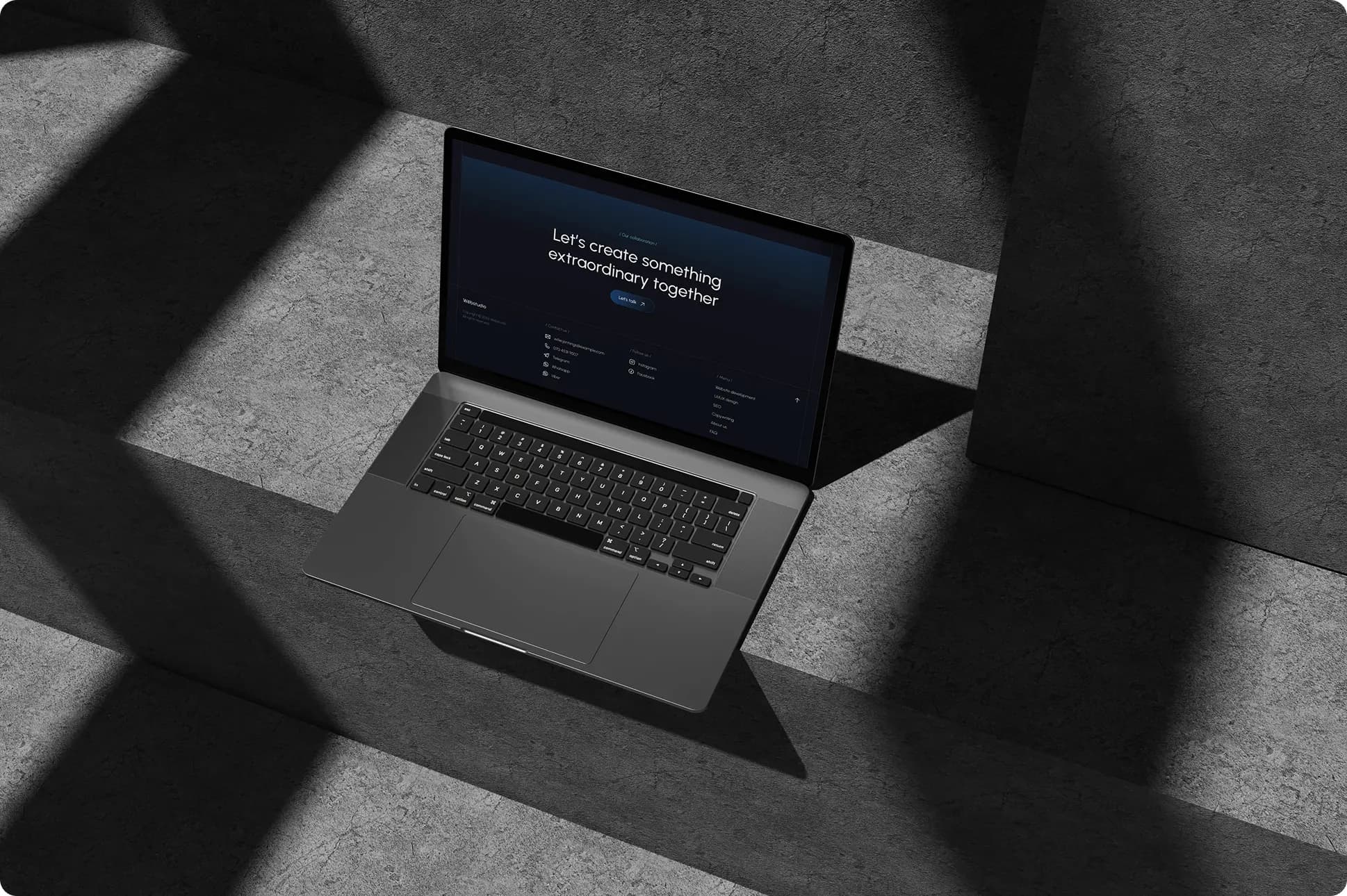 Top view of an open laptop with a website on the screen