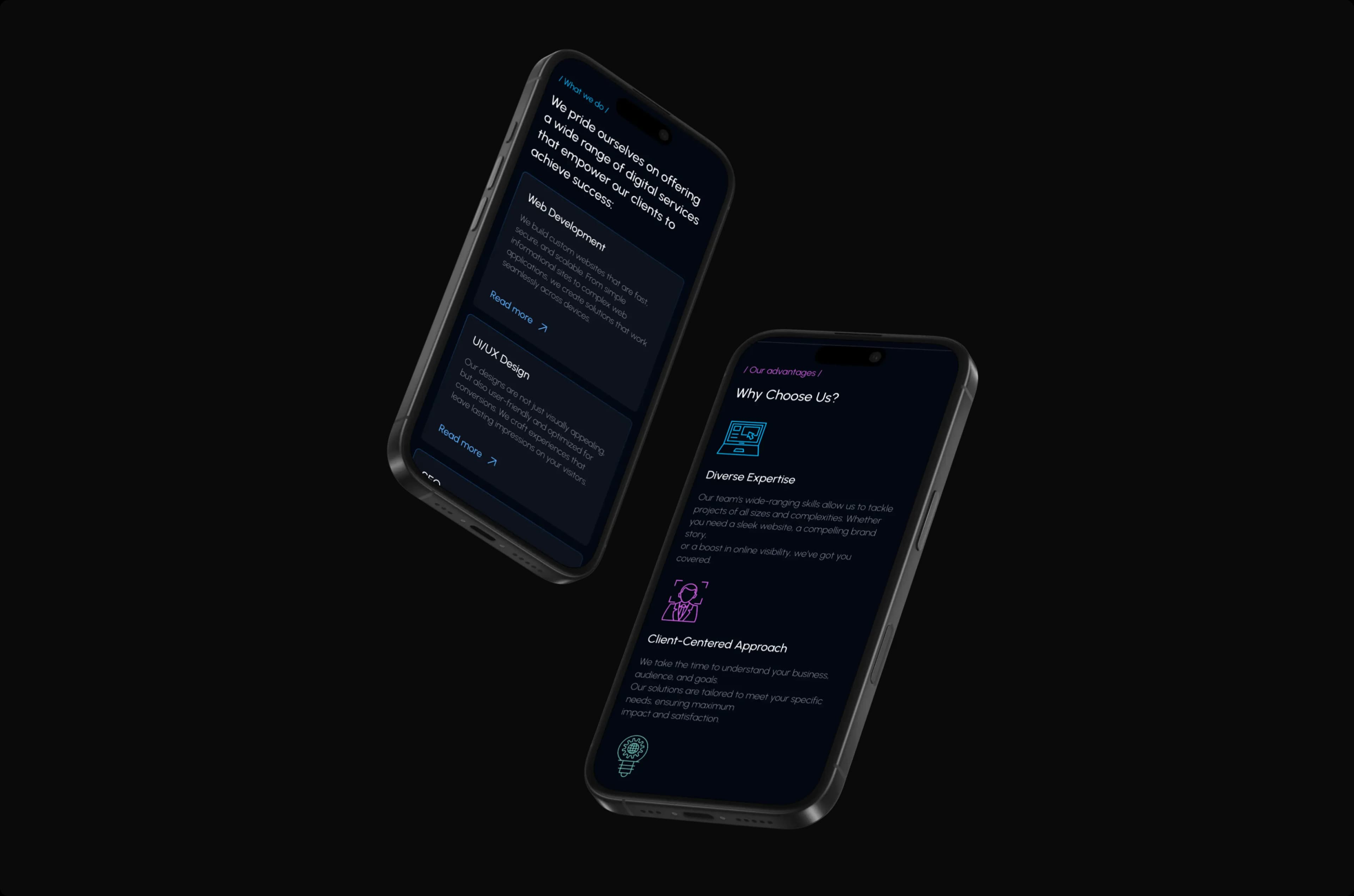 Two smartphones displaying websites on their screens